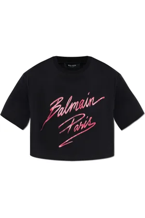 Balmain Top, Dame, Sort, XS, Bomuld, Kort løstsiddende t-shirt