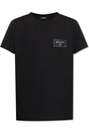 Balmain Top, Herre, Sort, M, Bomuld, T-shirt med logo patch