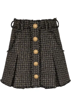 Balmain Nederdel, Dame, Sort, XS, Tweed, Lurex Tweed Plisseret Nederdel