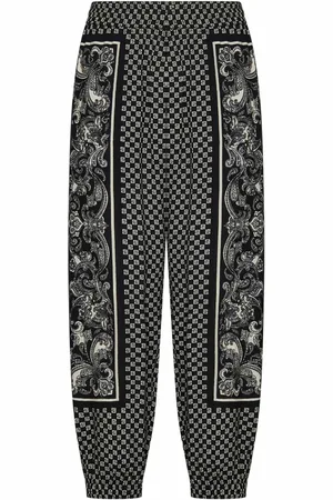 Balmain Bukser, Herre, Sort, S, Uld, Sort Viskose Afslappet Bukser med Mini Monogram Print