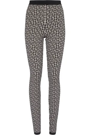 Balmain Bukser, Dame, Sort, XS, Polyester, Strik leggings med monogram