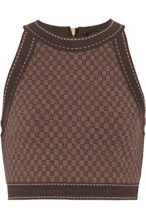Balmain Top, Dame, Brun, M, Uld, Mini monogram jacquard top