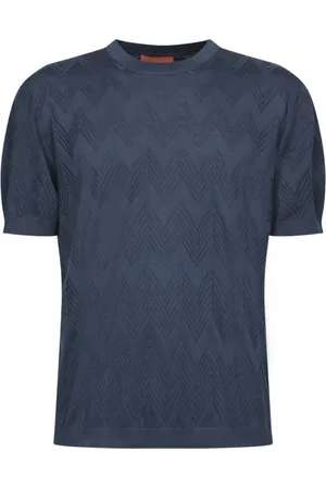 Missoni Top, Herre, Blå, L, Bomuld, Blå Zigzag T-shirt