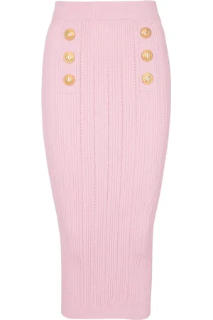 Balmain Nederdel, Dame, Lyserød, S, Polyester, Midi Striknederdel med Knapper