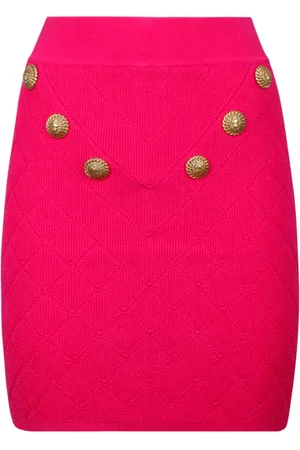 Balmain Nederdel, Dame, Lyserød, S, Uld, Fuchsia Diamantmønster Strik Nederdel