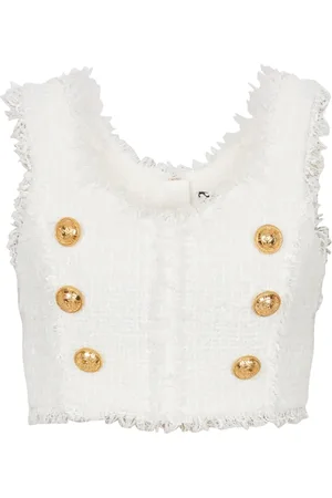 Balmain Top, Dame, Hvid, M, Tweed, Tweed Crop Top