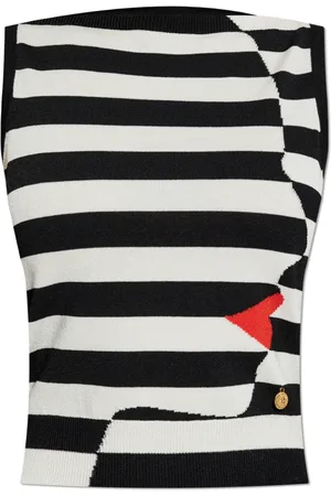 Balmain Strik, Dame, Sort, S, Uld, Vest med stribet mønster