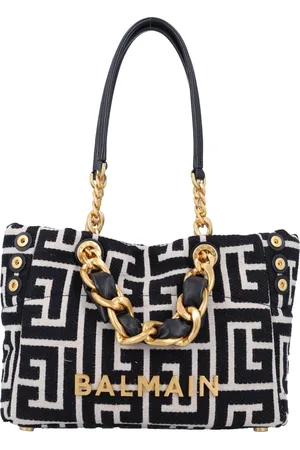 Balmain Taske, Dame, Sort, ONE SIZE, Uld, Elegant Monogrammed Jacquard Tote Bag