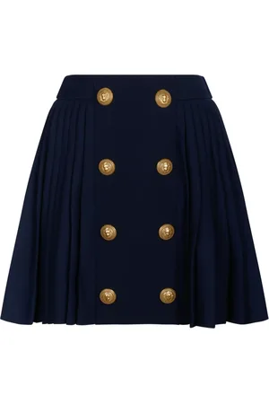 Balmain Nederdel, Dame, Blå, 2XS, Navy Wool Plisseret Mininederdel