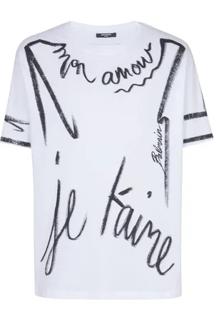 Balmain Top, Herre, Hvid, M, Bomuld, Slogan Print Rund Hals T-shirt