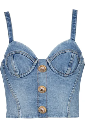 Balmain Top, Dame, Blå, L, Denim, Denim Top med Tynde Stropper