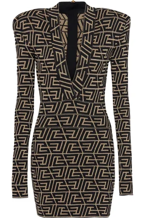 Balmain Kjole, Dame, Sort, S, Uld, Monogramstrikket Kjole