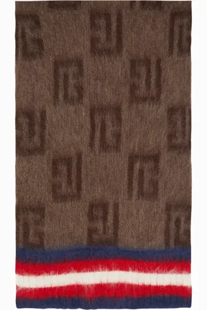 Balmain Tilbehør, Dame, Brun, ONE SIZE, Uld, Børstet Mohair Tørklæde med Monogram