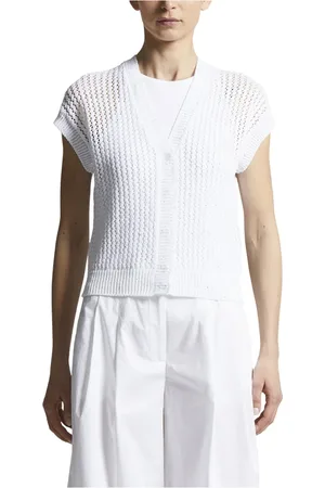 PESERICO SIGN Strik, Dame, Hvid, XS, Bomuld, Ren bomuld cardigan med pailletter