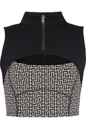 Balmain Top, Dame, Sort, XS, Bomuld, Monogrammeret jersey crop top