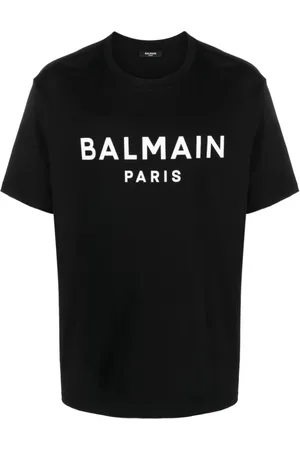 Balmain Top, Herre, Sort, 2XL, Bomuld, Logo Print Crew Neck T-Shirt