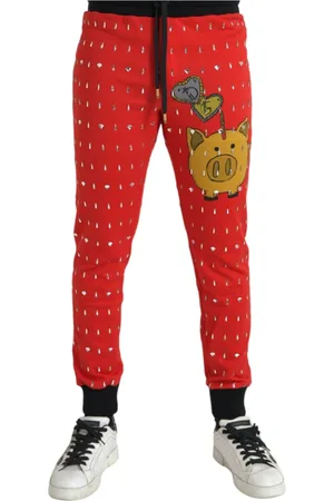 Dolce & Gabbana Bukser, Herre, Rød, M, Bomuld, Pig Year Jogger Sweatpants