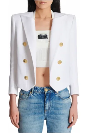 Balmain Jakke, Dame, Hvid, XS, Uld, Kort jakke med 6 knapper