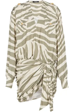 Balmain Kjole, Dame, , S, Uld, Draperet kjole med zebra-print