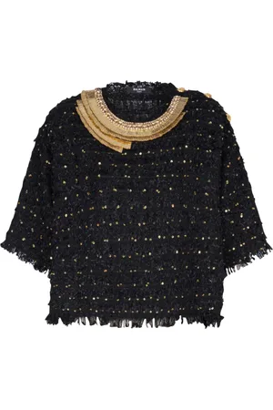 Balmain Strik, Dame, Sort, S, Tweed, Broderet tweed crop top