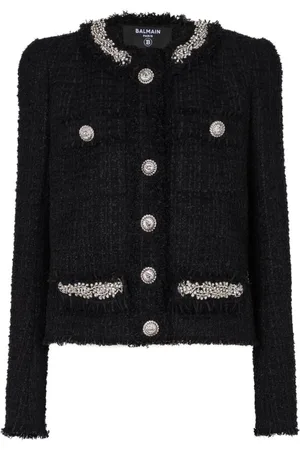 Balmain Jakke, Dame, Sort, S, Tweed, Broderet tweedjakke