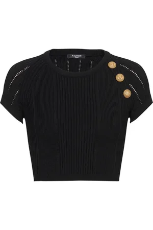 Balmain Strik, Dame, Sort, S, Polyester, 3-knaps finstrikket top