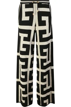 Balmain Bukser, Dame, Flerfarvet, 2XS, Uld, Monogrammerede bløde bukser med vidde