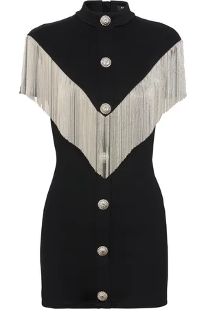 Balmain Kjole, Dame, Sort, 2XS, Metal Kort Kjole med Frynser