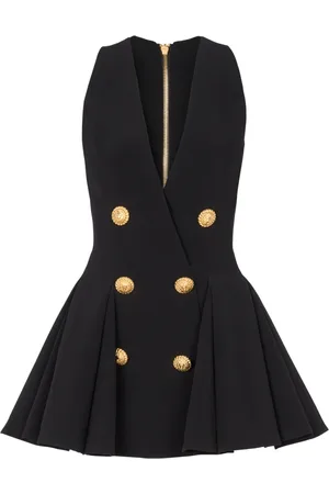 Balmain Kjole, Dame, Sort, L, Uld, Plisseret flæset kreppkjole