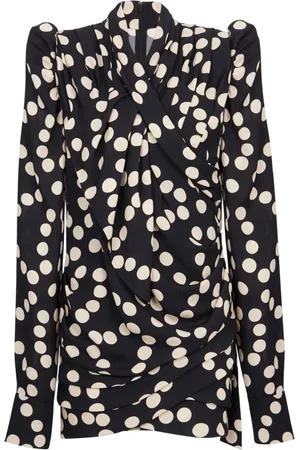 Balmain Kjole, Dame, Sort, M, Uld, Kort draperet prikket kjole