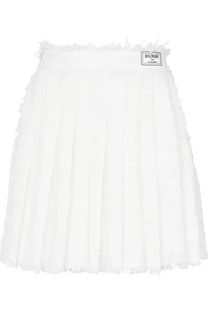 Balmain Nederdel, Dame, Hvid, XS, Tweed, Fringed Tweed Skater Nederdel