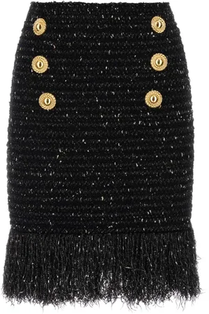 Balmain Nederdel, Dame, Sort, XS, Tweed, Sort Tweed Nederdel - Klassisk Stil