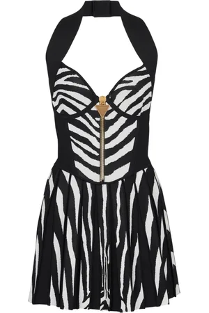 Balmain Kjole, Dame, Sort, S, Uld, Strikket jacquardkjole med zebra-mønster