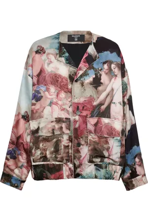 Balmain Jakke, Herre, Flerfarvet, L, Satin, Pastelfarvet satin varsity jakke