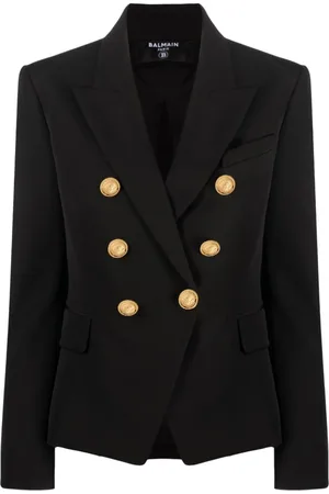 Balmain Jakke, Dame, Sort, M, Uld, Sort dobbeltradet blazer