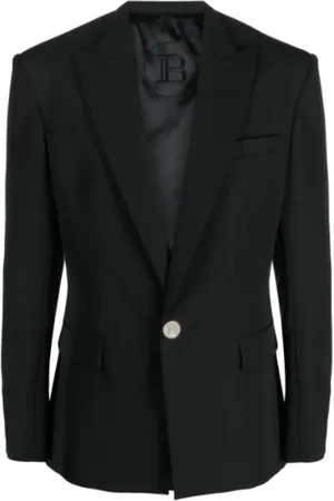 Balmain Jakke, Herre, Sort, M, Uld, Sort Sweater med Guld Knap