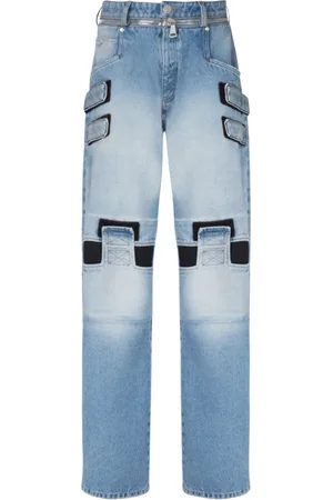 Balmain Jeans, Herre, Blå, W29, Bomuld, Faded wide-leg bomuld jeans med Velcro-stropper
