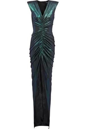 Balmain Kjole, Dame, Blå, XS, Uld, Draperet kjole i iriserende jersey