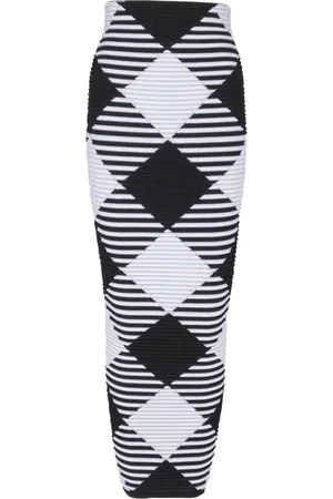 Balmain Nederdel, Dame, Sort, M, Uld, Mellemlang nederdel i rullet ginghamstrik