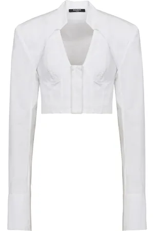 Balmain Bluser & Skjorter, Dame, Hvid, XS, Bomuld, Kort bomuldsskjorte
