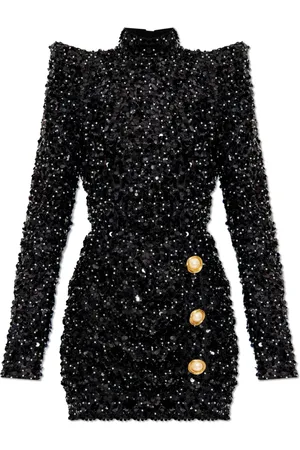 Balmain Kjole, Dame, Sort, S, Uld, Pailletkjole