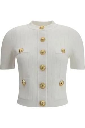 Balmain Strik, Dame, Hvid, 3XS, Kortærmet Strik Cardigan