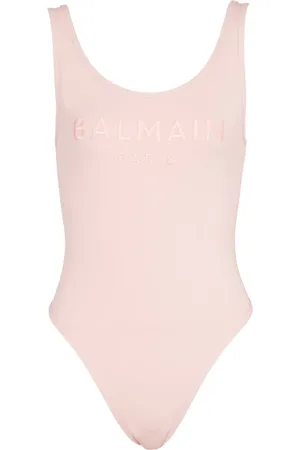 Balmain Badetøj, Dame, Lyserød, XS, Badedragt med Paris broderi