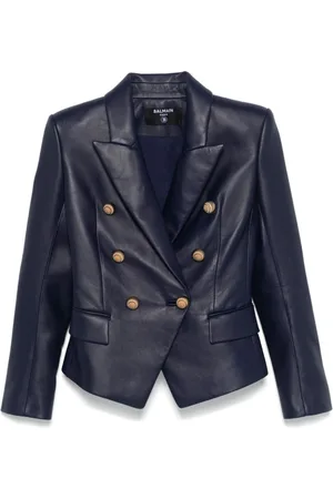Balmain Jakke, Dame, Blå, S, Uld, Blå Dobbeltbrystet Lammeskind Jakke