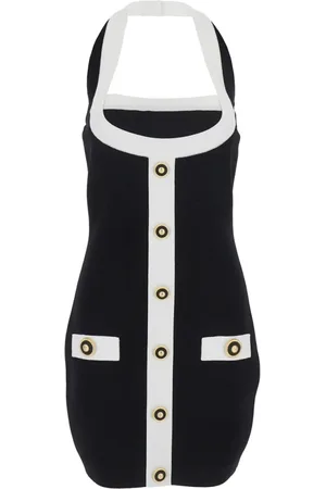Balmain Kjole, Dame, Sort, M, Kjole med firkantet halsudskæring og dekorative knapper