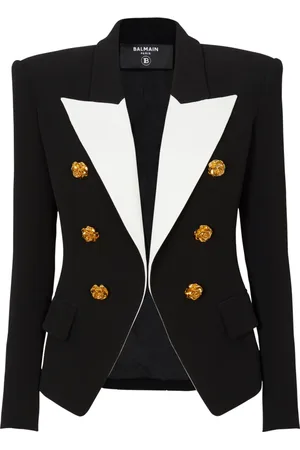 Balmain Jakke, Dame, Sort, 2XS, Uld, Slim-fit jakke med rosenknapper