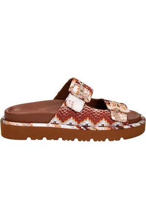 Missoni Sko, Dame, Flerfarvet, 39 EU, Læder, Brun Lamé Stof Dobbelt Spænde Sandaler