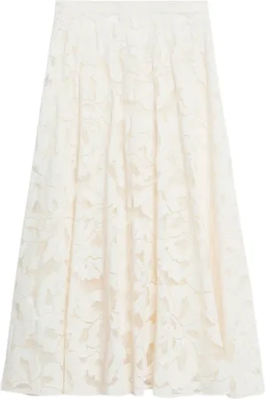 Max Mara Nederdel, Dame, , S, Blonde Midi Nederdel med Blomstermønster