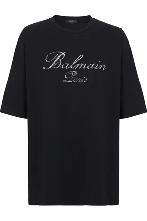 Balmain Top, Herre, Sort, XL, Bomuld, Signatur Broderet T-shirt