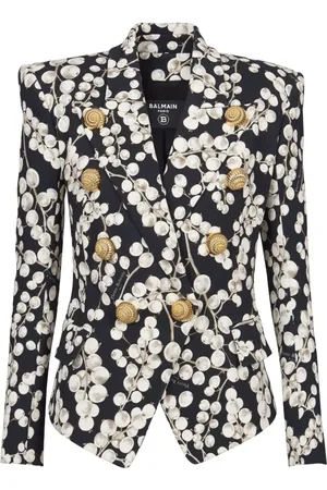 Balmain Jakke, Dame, Sort, S, Uld, Grafisk Print Dobbelt-Brygget Sort Jakke
